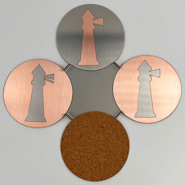 J&R Senior Sheetmetal copper Lighthouse coasters