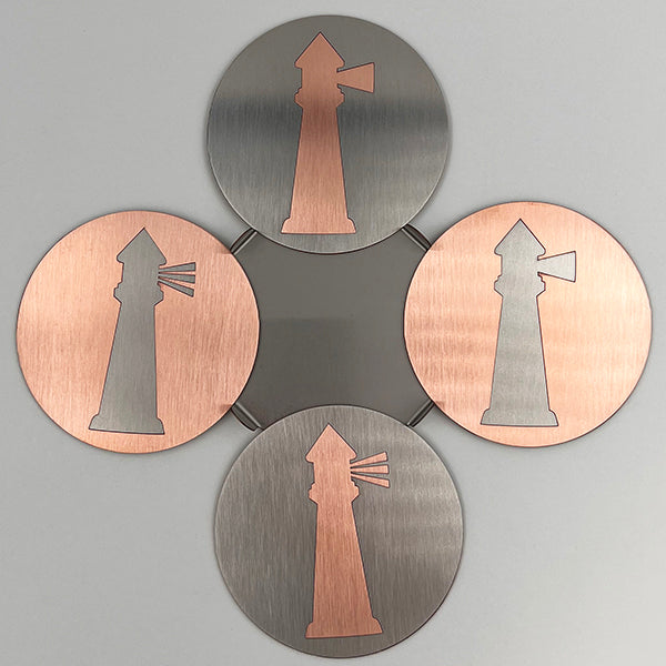 J&R Senior Sheetmetal copper Lighthouse coasters