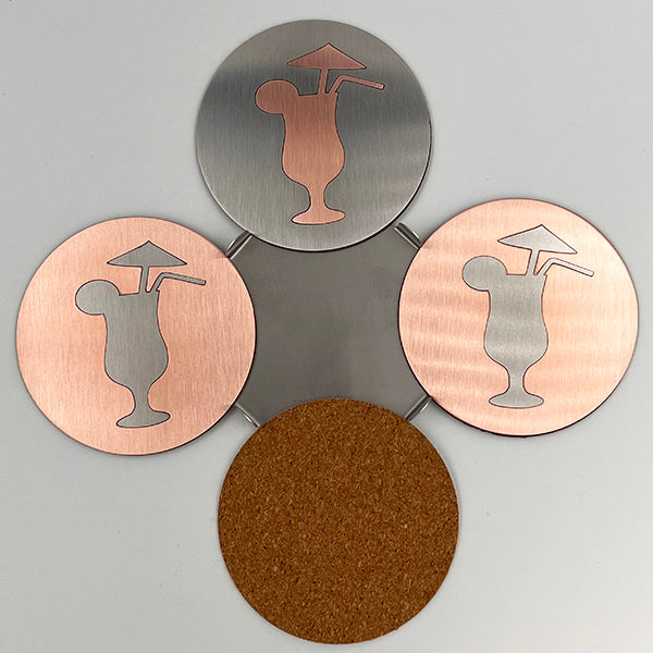 J&R Senior Sheetmetal copper fruity drink coasters